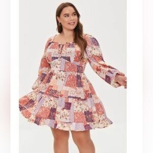 Boho patchwork long sleeve corset bodice dress size 0X